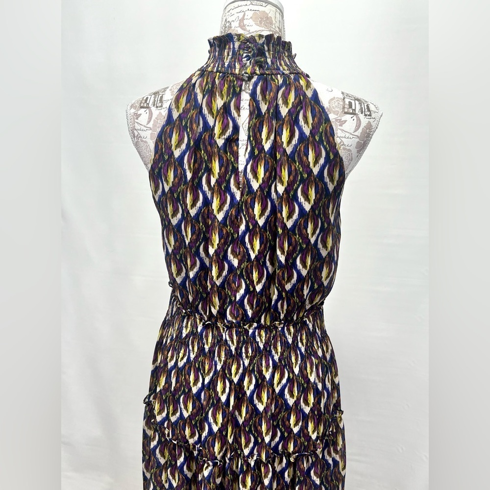 TAYLOR Navy/violet multi halter neck chiffon tiered dress size 8. - Picture 7 of 14